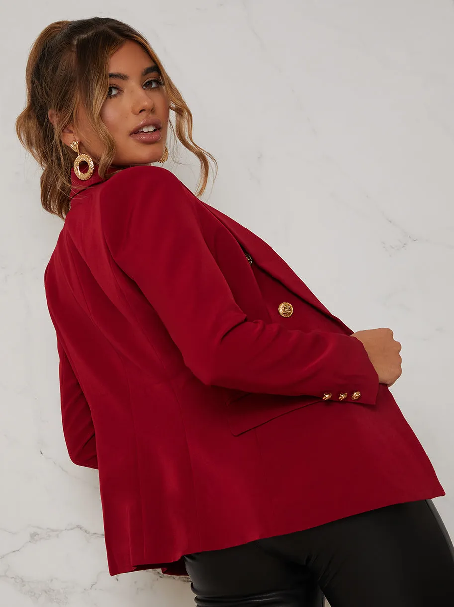 Double Breasted Blazer with Gold Buttons in Burgundy sold by Chi Chi London product image thumbnail 2