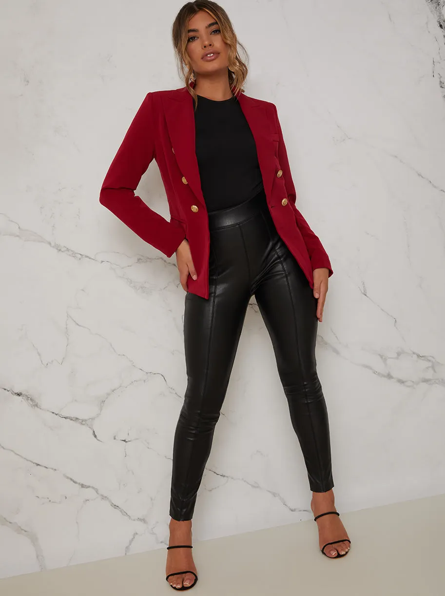 Double Breasted Blazer with Gold Buttons in Burgundy sold by Chi Chi London product image thumbnail 3