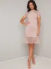 Short Sleeved Crochet Overlay Midi Dress in Pink sold by Chi Chi London