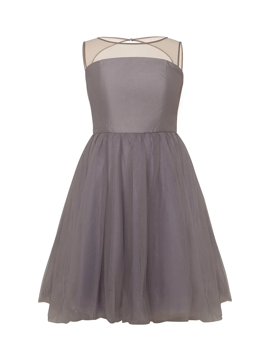 Plus Size Sleeveless Tulle Midi Dress in Lilac sold by Chi Chi London