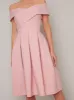 Fold Design Bardot Midi Dress in Pink sold by Chi Chi London