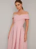 Fold Design Bardot Midi Dress in Pink sold by Chi Chi London