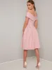 Fold Design Bardot Midi Dress in Pink sold by Chi Chi London