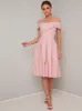 Fold Design Bardot Midi Dress in Pink sold by Chi Chi London