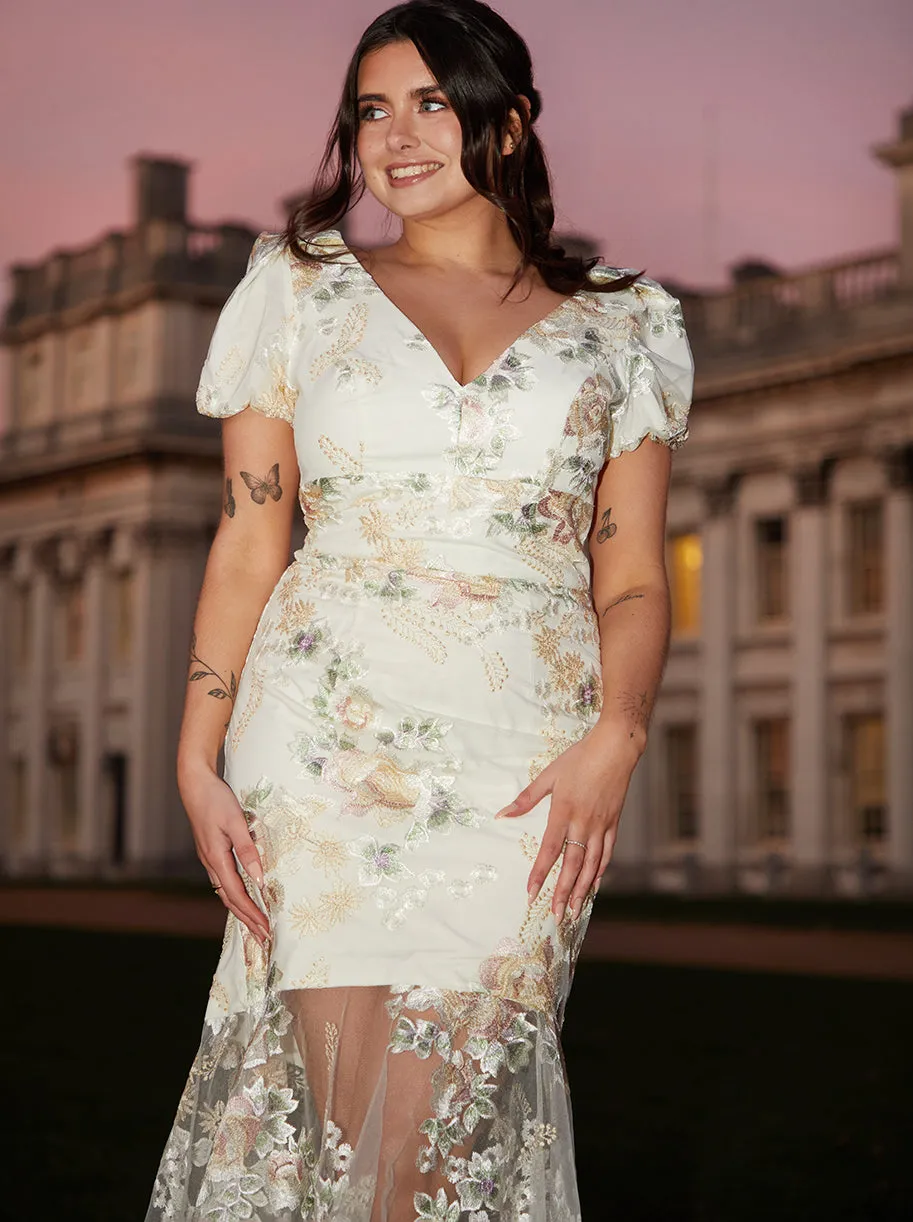 Embroidered Short Sleeve Midi Dress in Yellow sold by Chi Chi London product image thumbnail 5