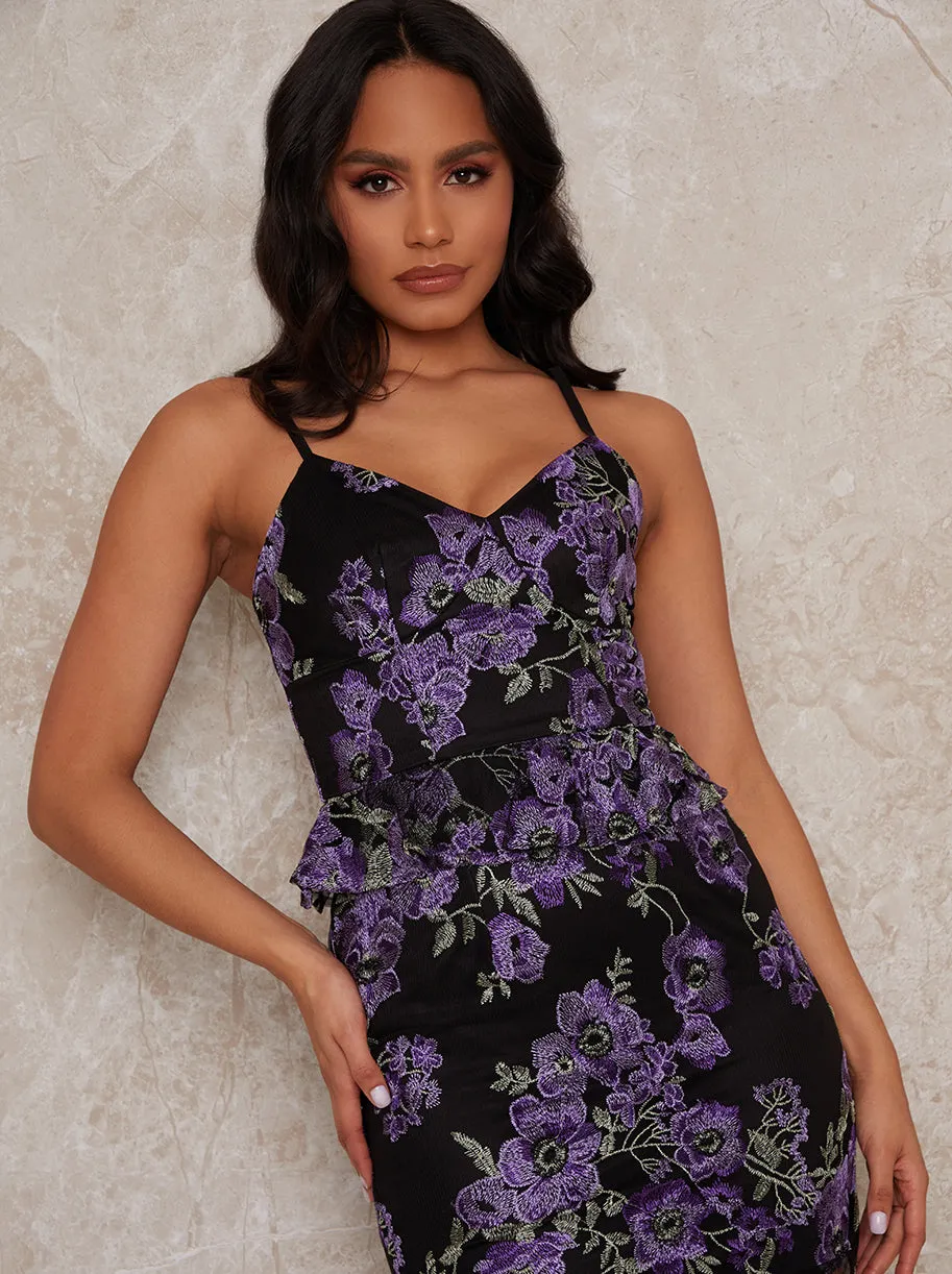 Lace Peplum Cami Bodycon Dress in Black sold by Chi Chi London product image thumbnail 4