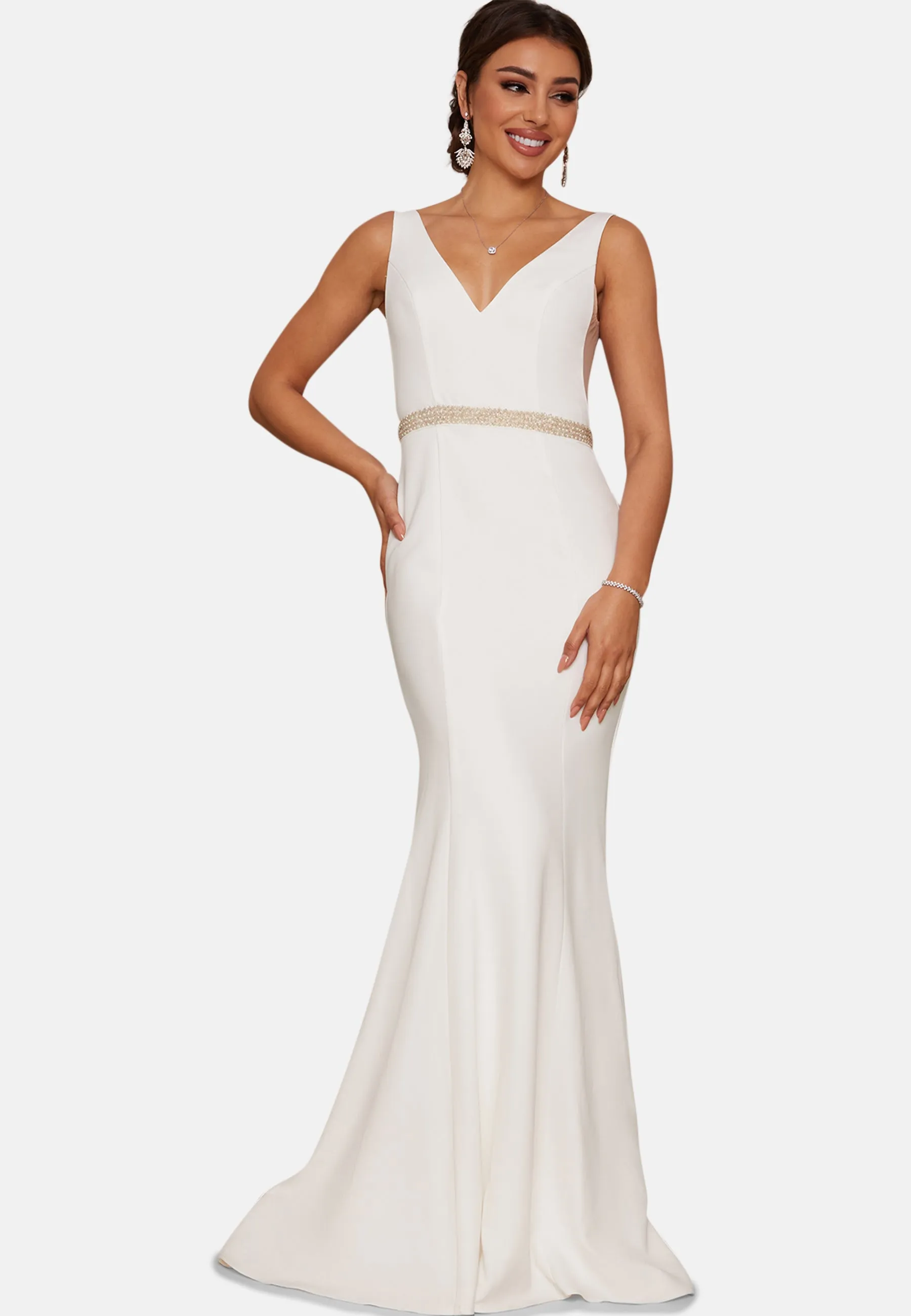 Sleeveless Plunge Wedding Dress with Embellishment in White sold by Chi Chi London product image thumbnail 5