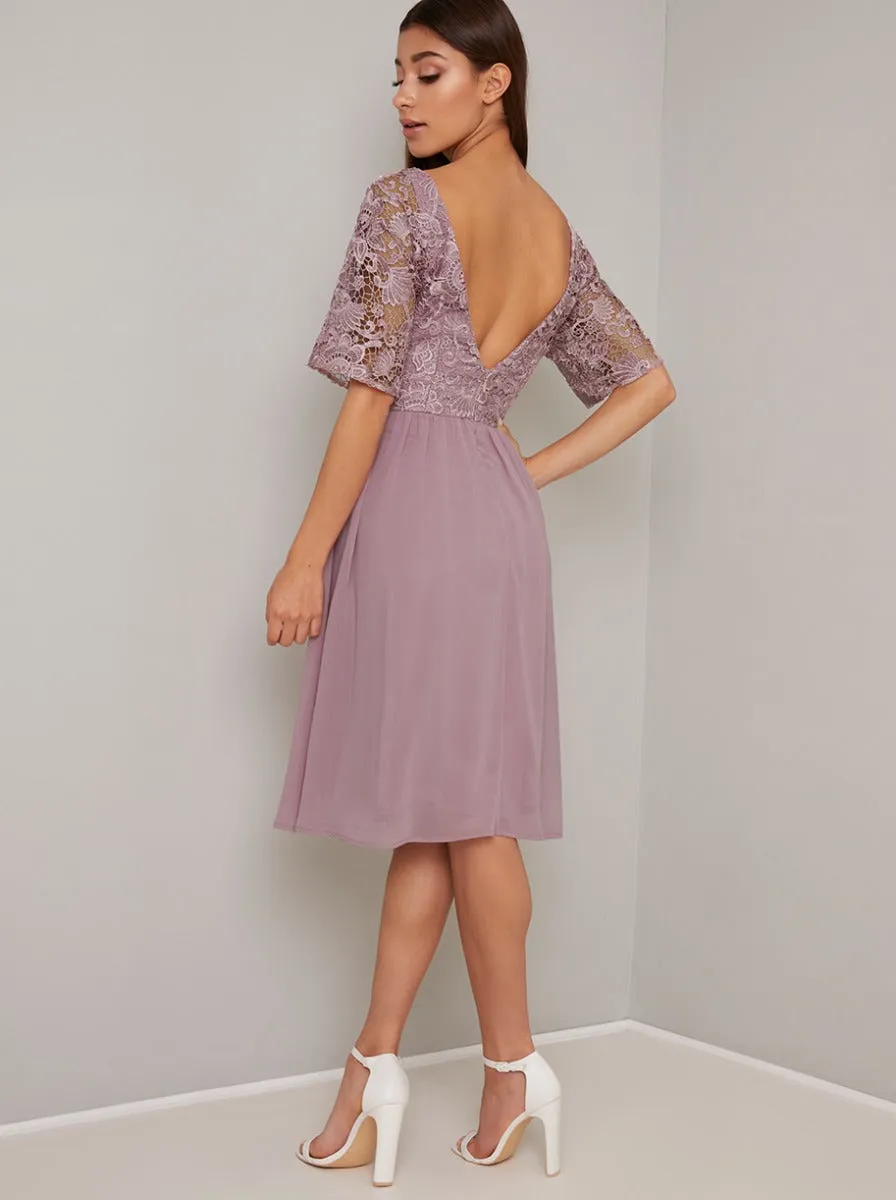 Floral Crochet Bodice Midi Dress in Pink sold by Chi Chi London product image thumbnail 3