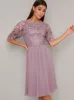 Floral Crochet Bodice Midi Dress in Pink sold by Chi Chi London