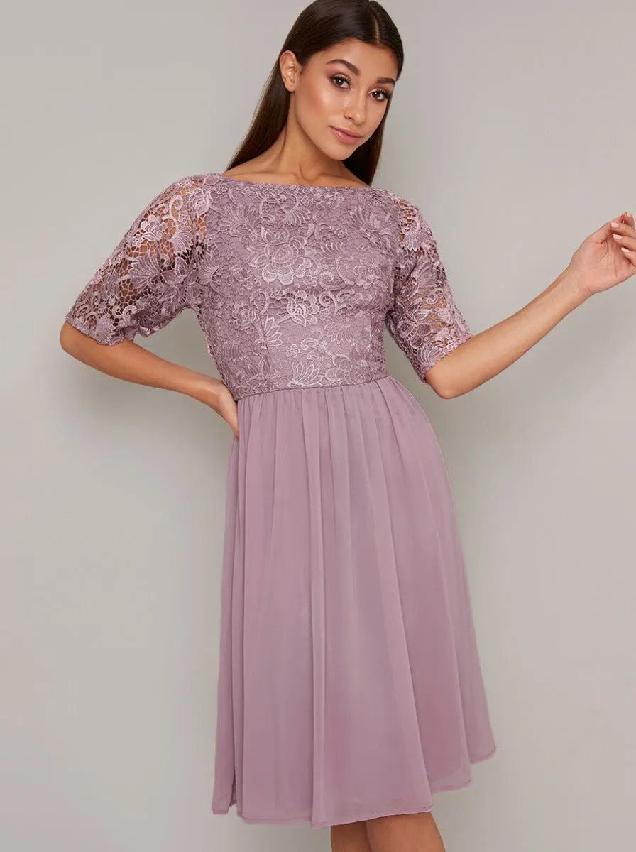 Floral Crochet Bodice Midi Dress in Pink sold by Chi Chi London product image thumbnail 4