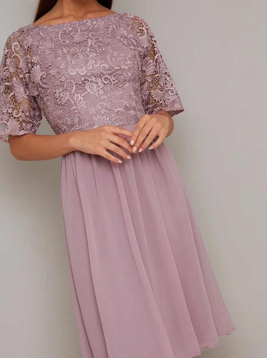 Floral Crochet Bodice Midi Dress in Pink sold by Chi Chi London product image thumbnail 2