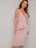 Cami Strap Pleat Detail Bodycon Dress in Pink sold by Chi Chi London