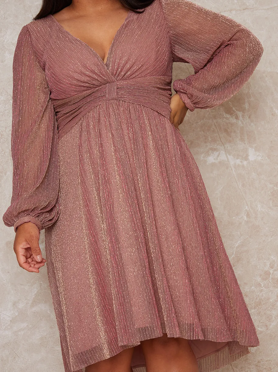 Plus Size Long Sleeve Dip Hem Party Dress in Pink sold by Chi Chi London product image thumbnail 3