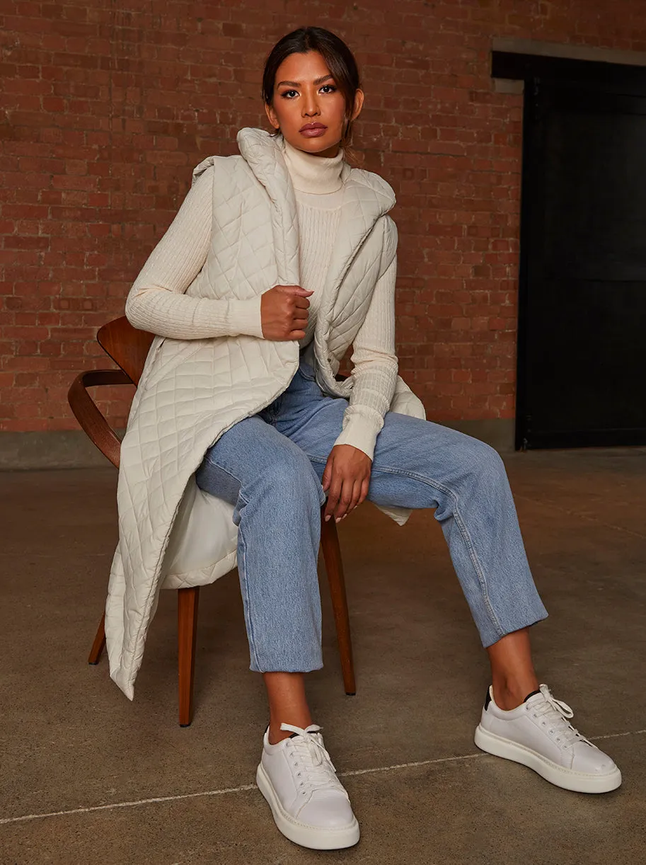 Diamond Quilted Longline Belted Gilet in Cream sold by Chi Chi London product image thumbnail 2