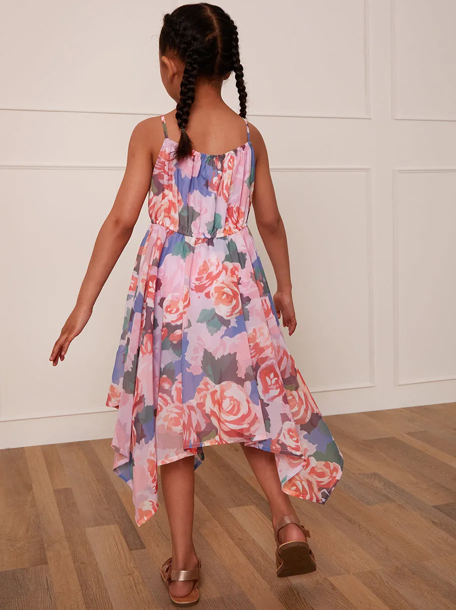 Younger Girls Cami Floral Hanky Hem Midi Dress in Pink sold by Chi Chi London product image thumbnail 5