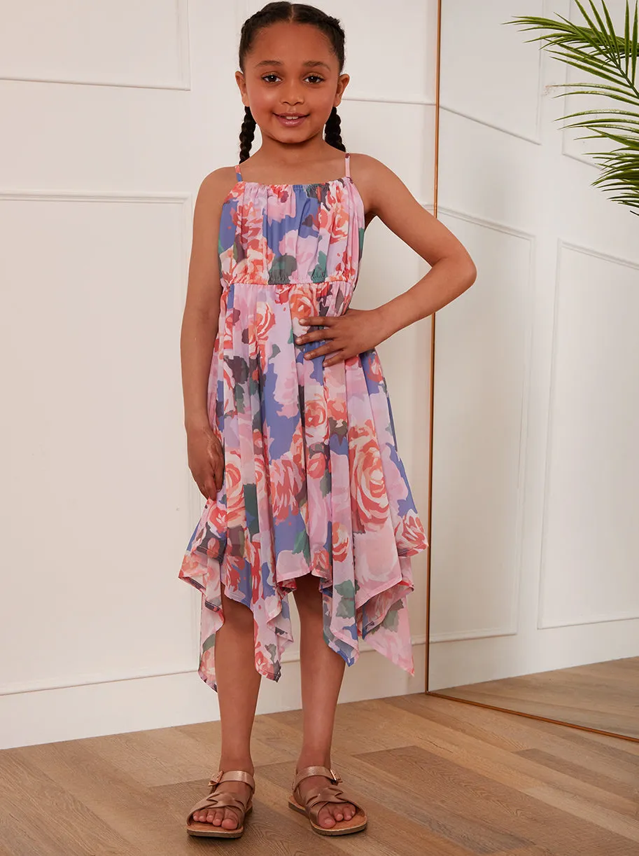Younger Girls Cami Floral Hanky Hem Midi Dress in Pink sold by Chi Chi London product image thumbnail 4