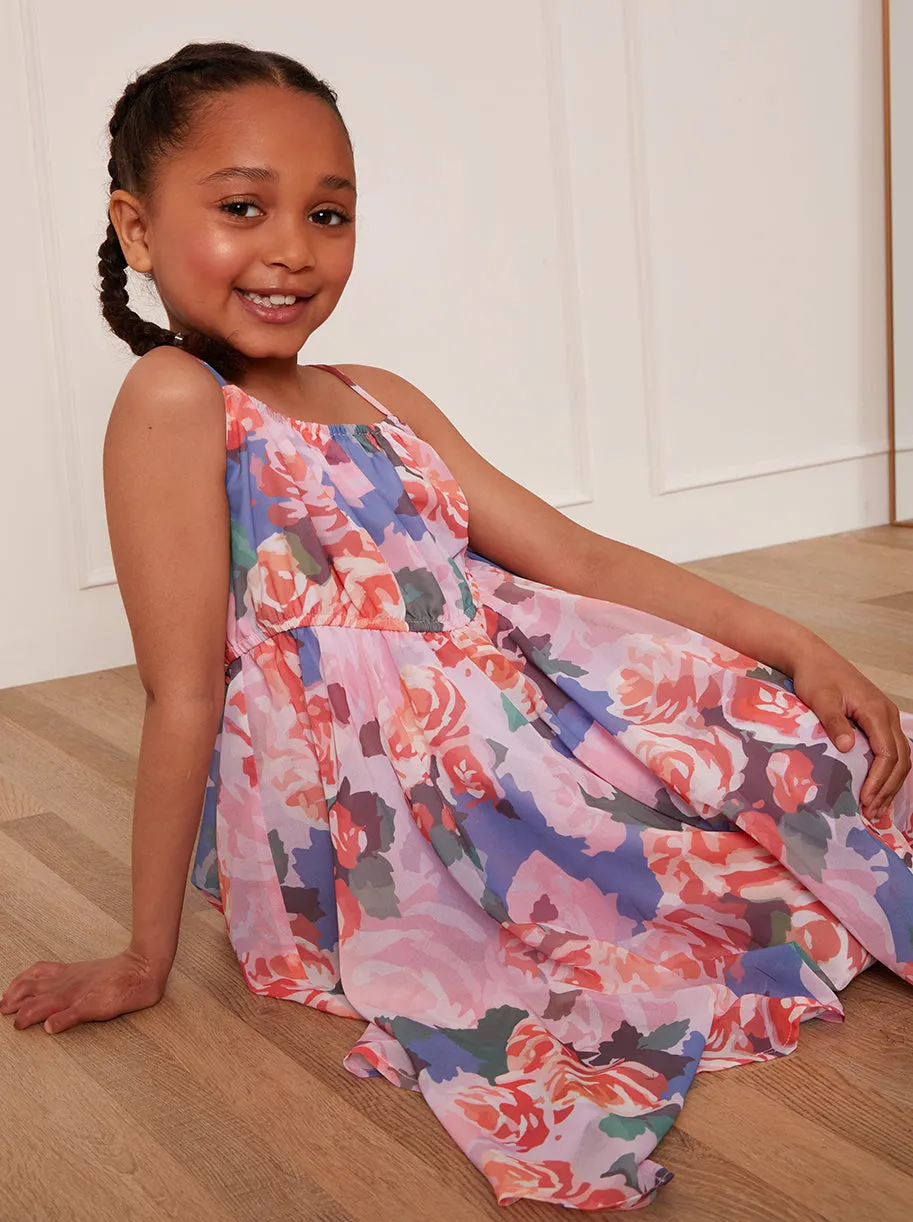 Younger Girls Cami Floral Hanky Hem Midi Dress in Pink sold by Chi Chi London product image thumbnail 2