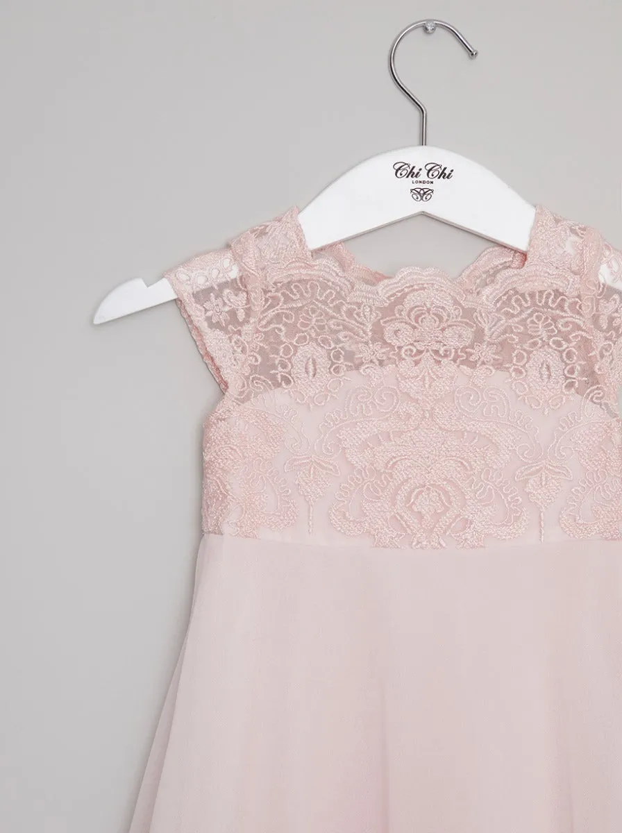Girls Lace Cap Sleeved Chiffon Midi Dress in Pink sold by Chi Chi London product image thumbnail 4