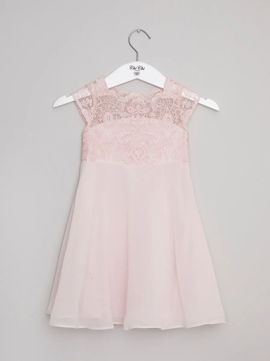 Girls Lace Cap Sleeved Chiffon Midi Dress in Pink sold by Chi Chi London product image thumbnail 2