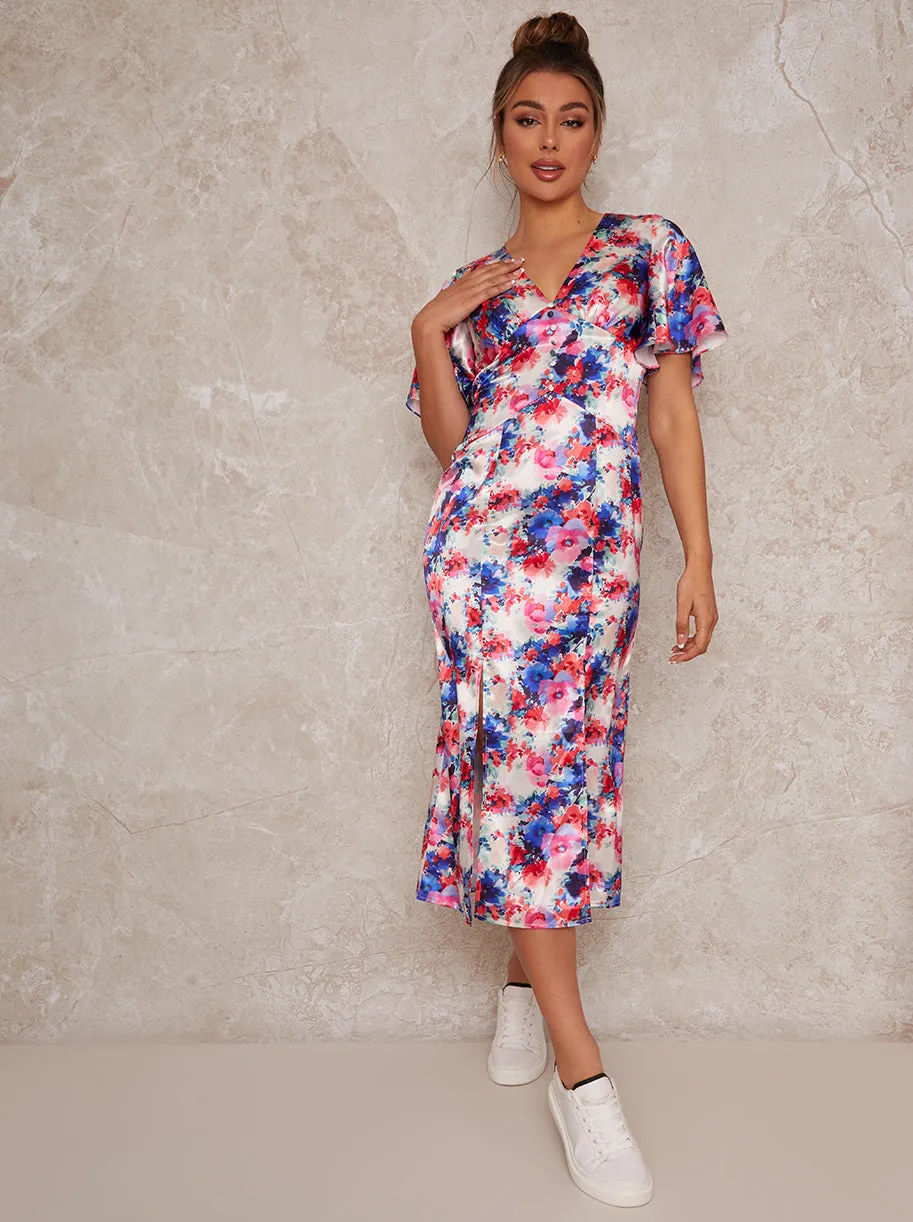 Flutter Sleeve Floral Print Midi Day Dress in White sold by Chi Chi London product image thumbnail 5
