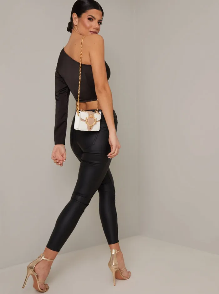Satin One Shoulder Crop Top in Black sold by Chi Chi London product image thumbnail 4