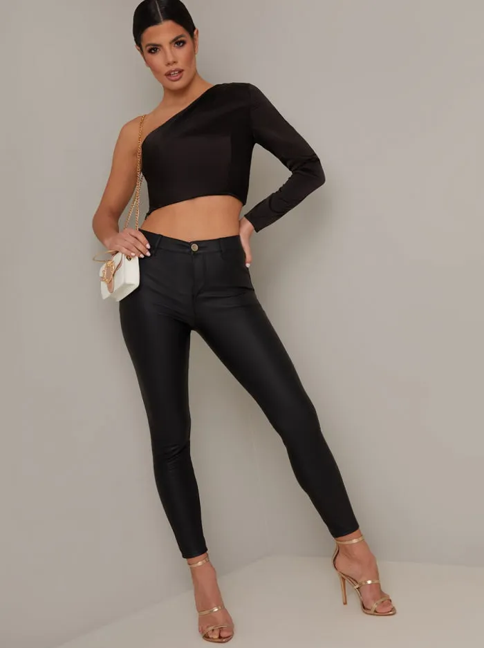 Satin One Shoulder Crop Top in Black sold by Chi Chi London product image thumbnail 2