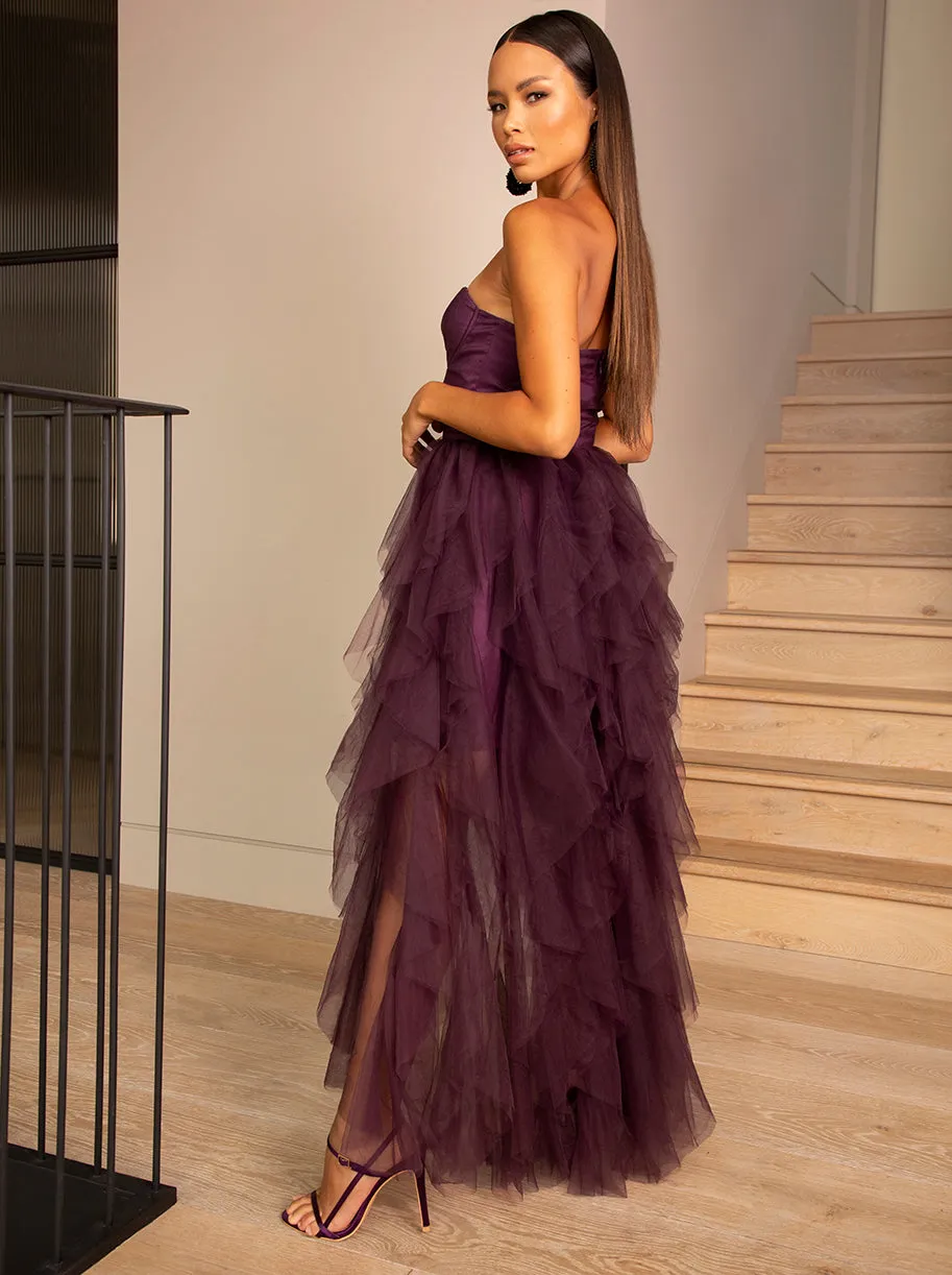 Bandeau Tulle Dip Hem Dress in Purple sold by Chi Chi London product image thumbnail 3