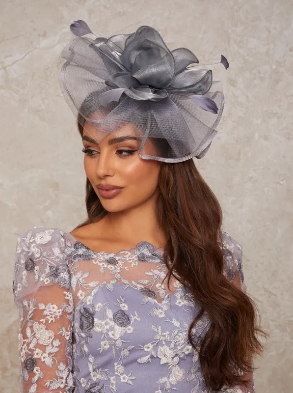 Feather Detail Fascinator in Grey sold by Chi Chi London