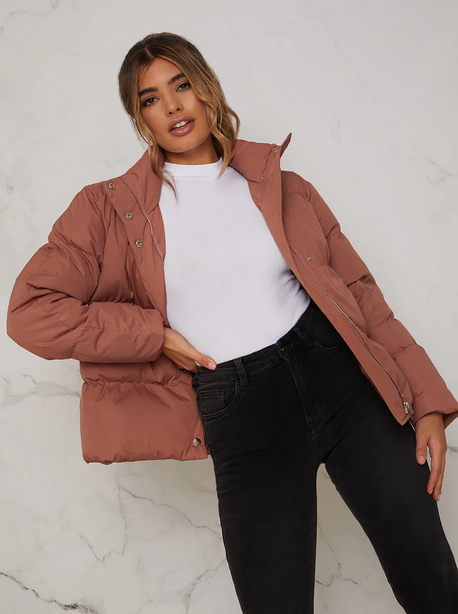 Cropped Padded Puffer Coat in Rust sold by Chi Chi London product image thumbnail 2