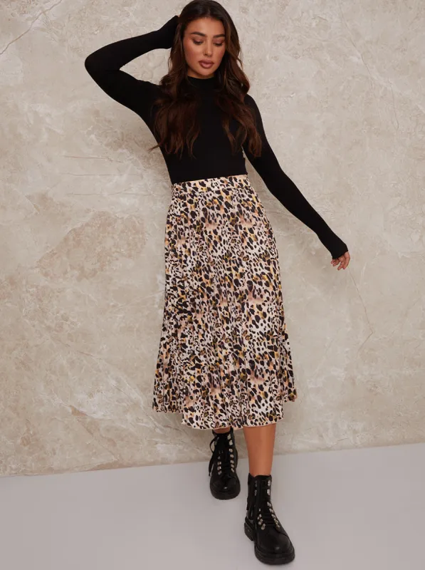 High Waist Animal Print Midi Skirt in Multi sold by Chi Chi London