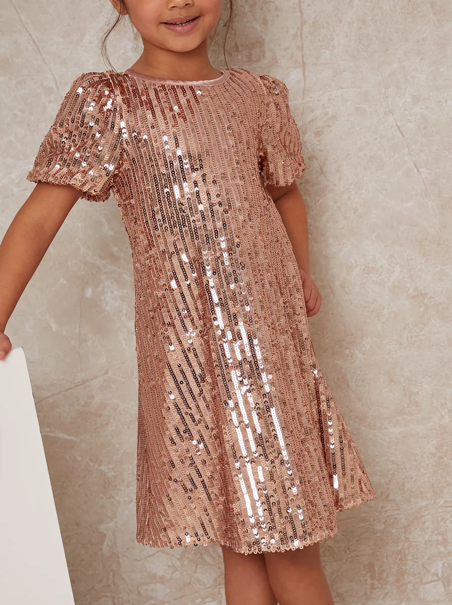 Girls Sequin T-shirt Dress in Rose Gold sold by Chi Chi London product image thumbnail 4
