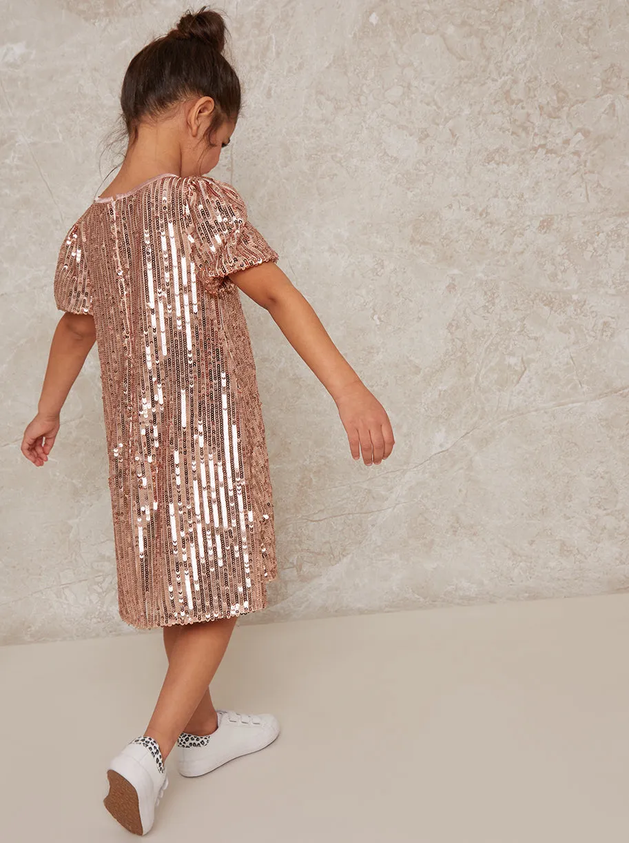 Girls Sequin T-shirt Dress in Rose Gold sold by Chi Chi London product image thumbnail 3