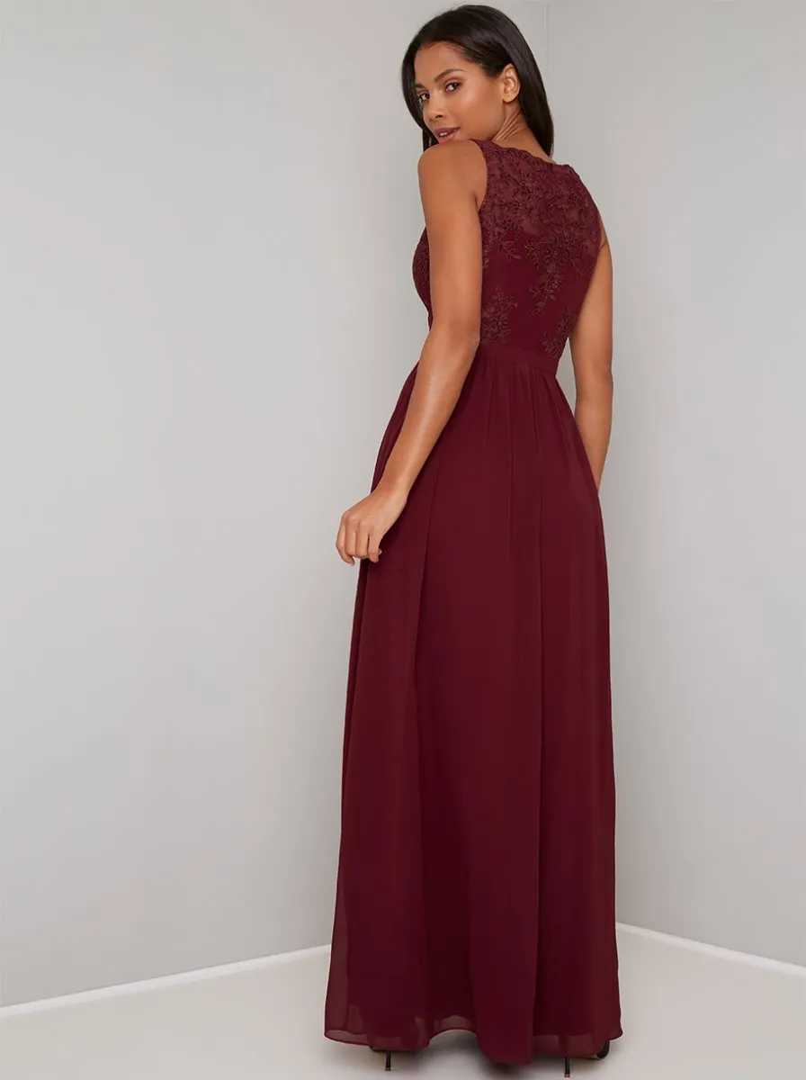 Lace Bodice Chiffon Maxi Dress in Red sold by Chi Chi London product image thumbnail 2