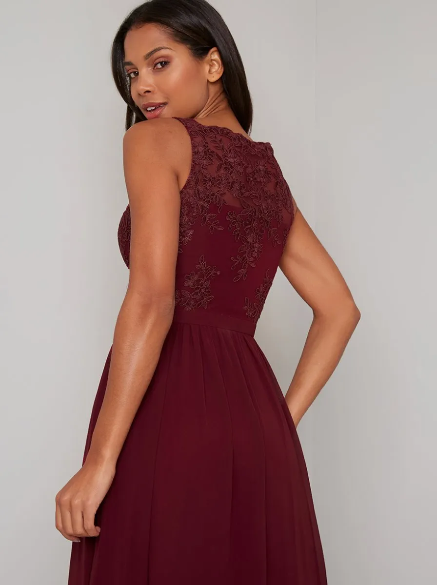 Lace Bodice Chiffon Maxi Dress in Red sold by Chi Chi London product image thumbnail 3