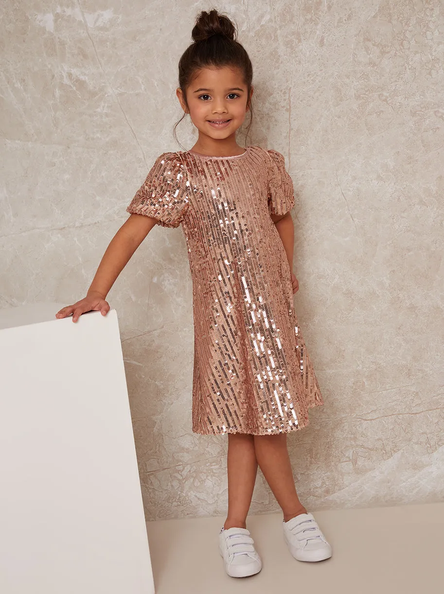 Girls Sequin T-shirt Dress in Rose Gold sold by Chi Chi London product image thumbnail 2
