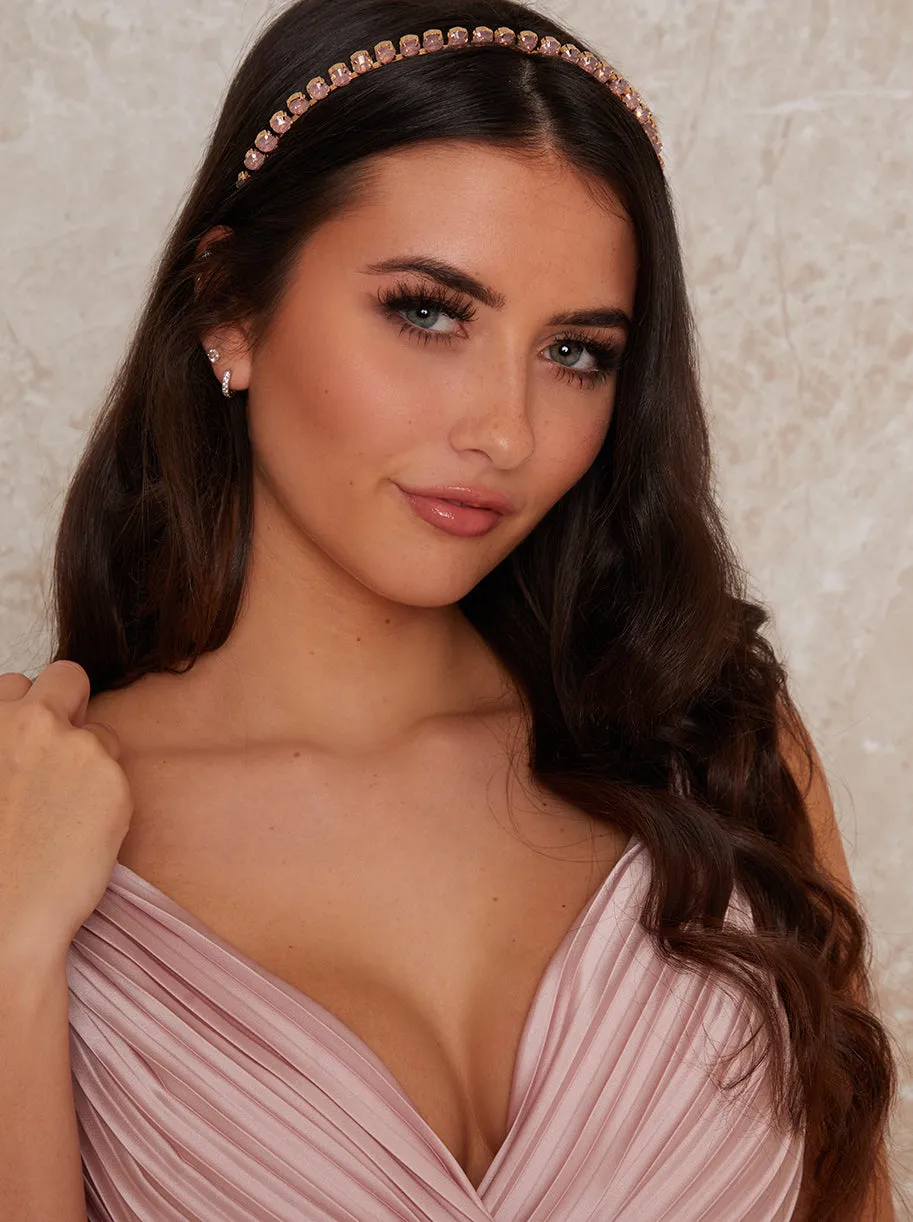 Jewelled Square Statement Occasion Headband In Pink sold by Chi Chi London product image thumbnail 3