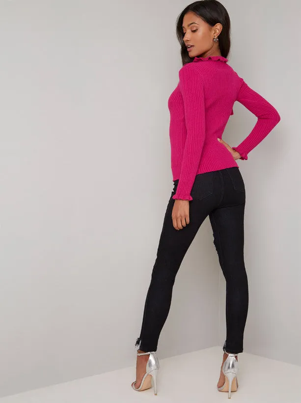 Ruffle Detail Rib Jumper in Pink sold by Chi Chi London product image thumbnail 4