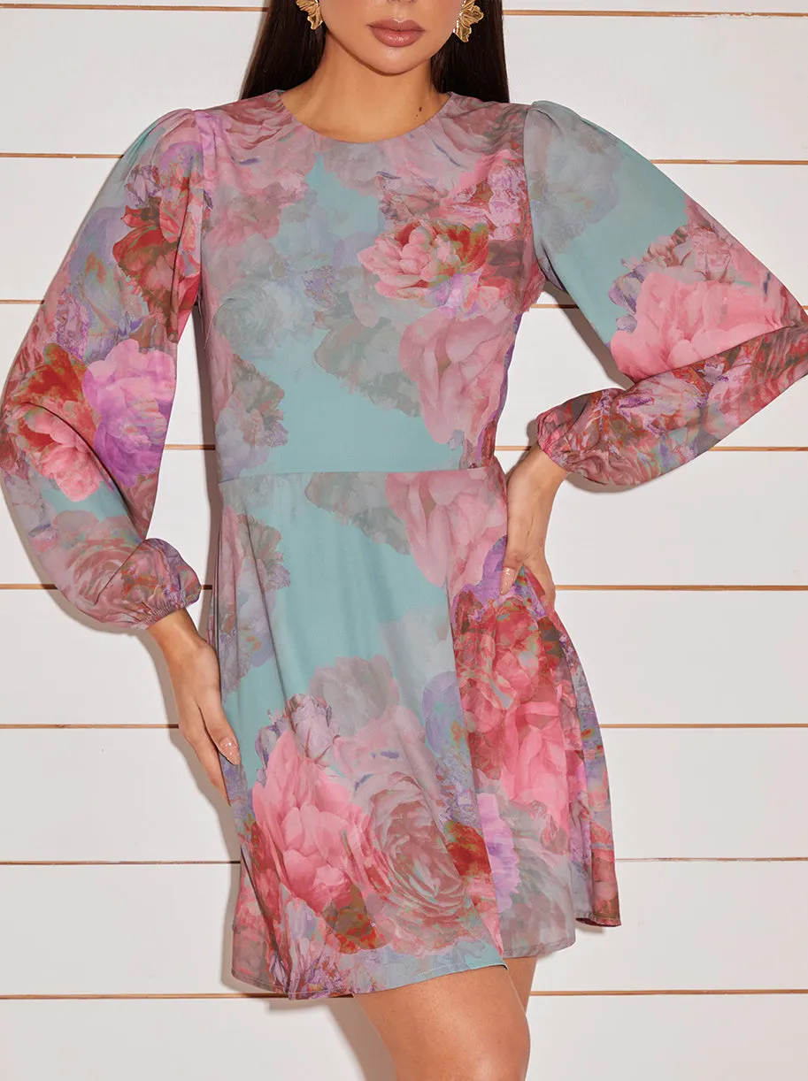 Long Sleeve Printed Mini Dress in Green sold by Chi Chi London product image thumbnail 3