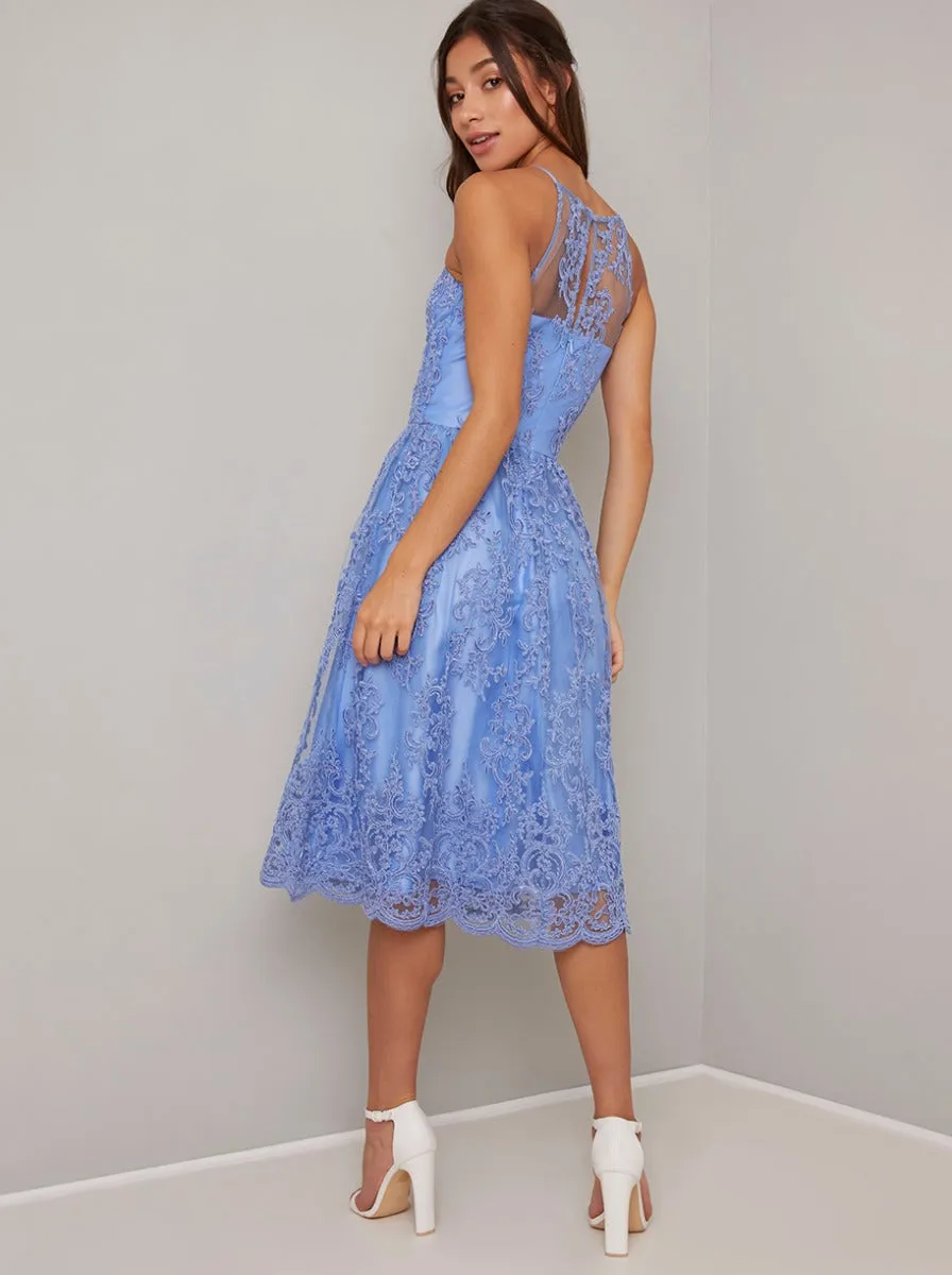 Cami Strap Lace Embroidered Midi Dress in Blue sold by Chi Chi London product image thumbnail 4
