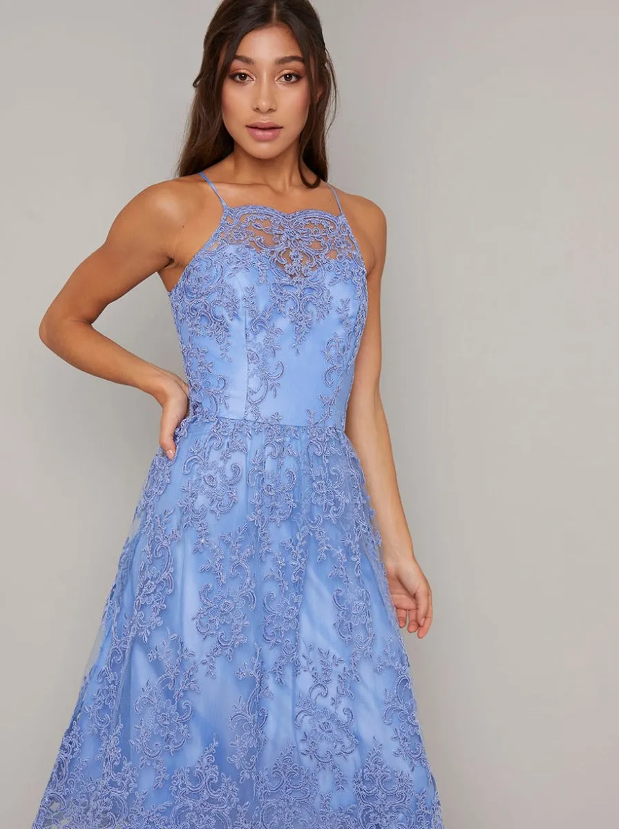 Cami Strap Lace Embroidered Midi Dress in Blue sold by Chi Chi London product image thumbnail 2