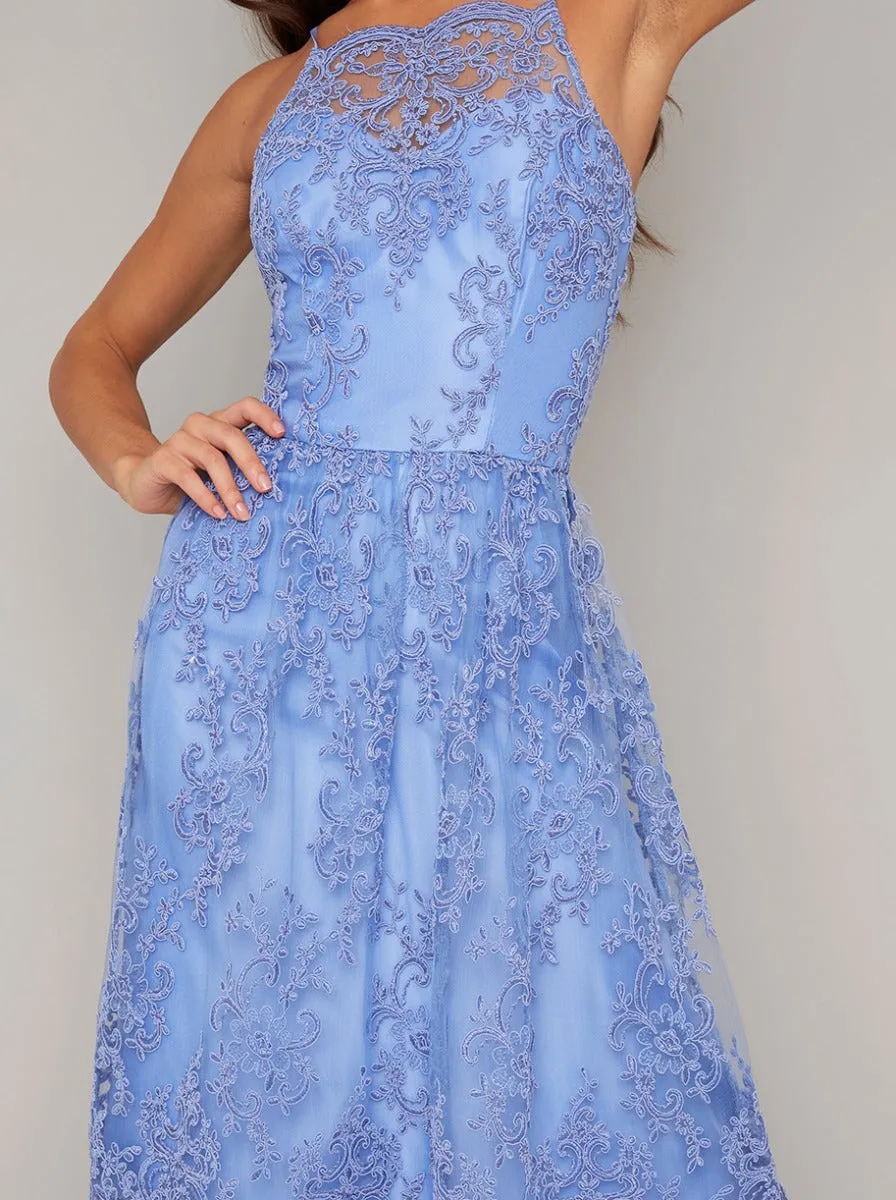 Cami Strap Lace Embroidered Midi Dress in Blue sold by Chi Chi London product image thumbnail 3