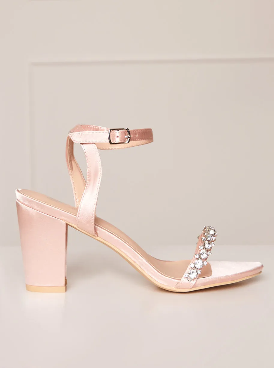 Block Heel Diamante Strap Sandals in Pink sold by Chi Chi London product image thumbnail 2