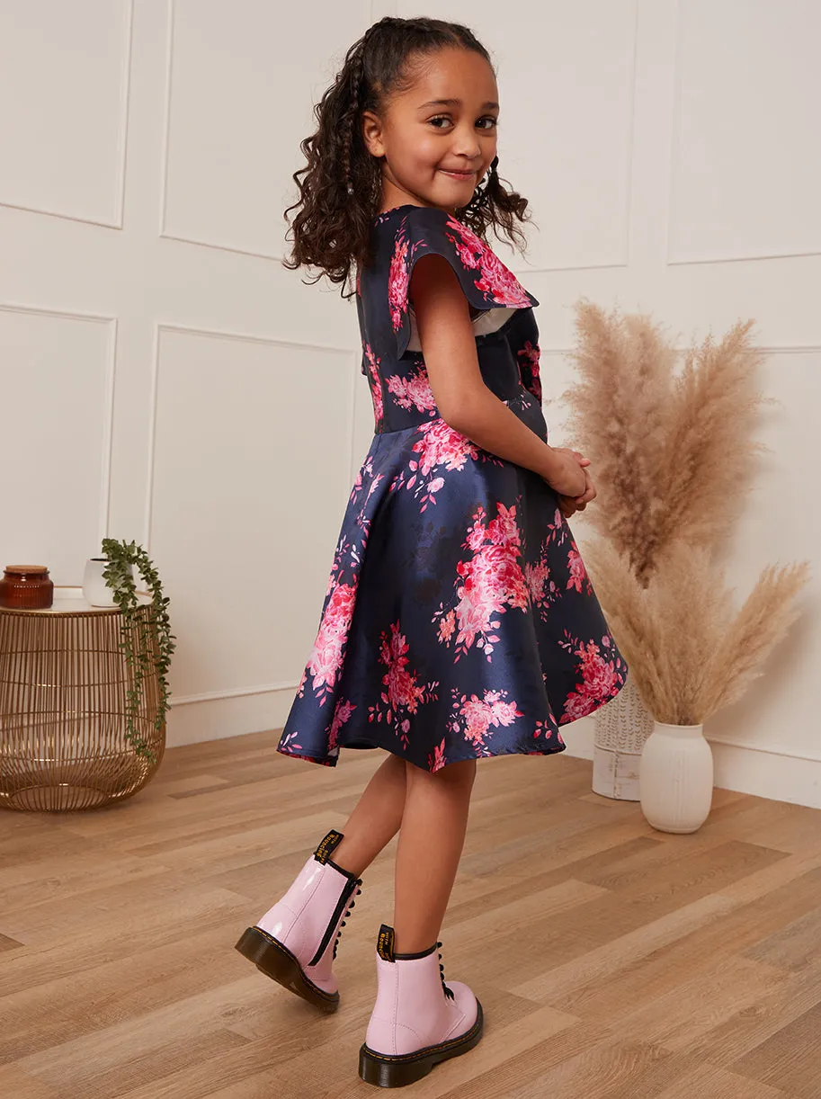 Younger Girls Flutter Sleeve Floral Midi Dress in Navy sold by Chi Chi London product image thumbnail 4