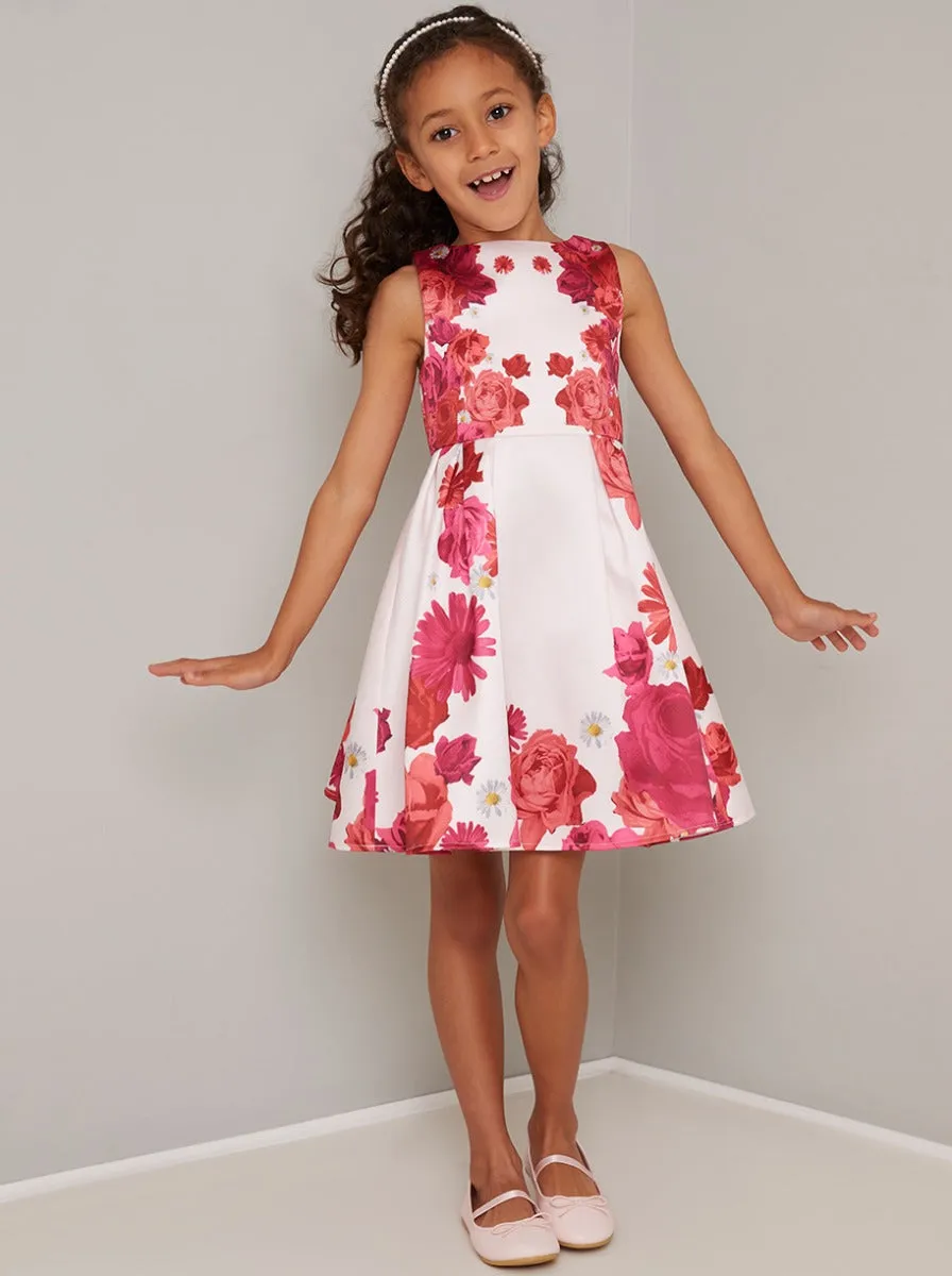 Girls Floral Placement Midi Dress in Pink sold by Chi Chi London
