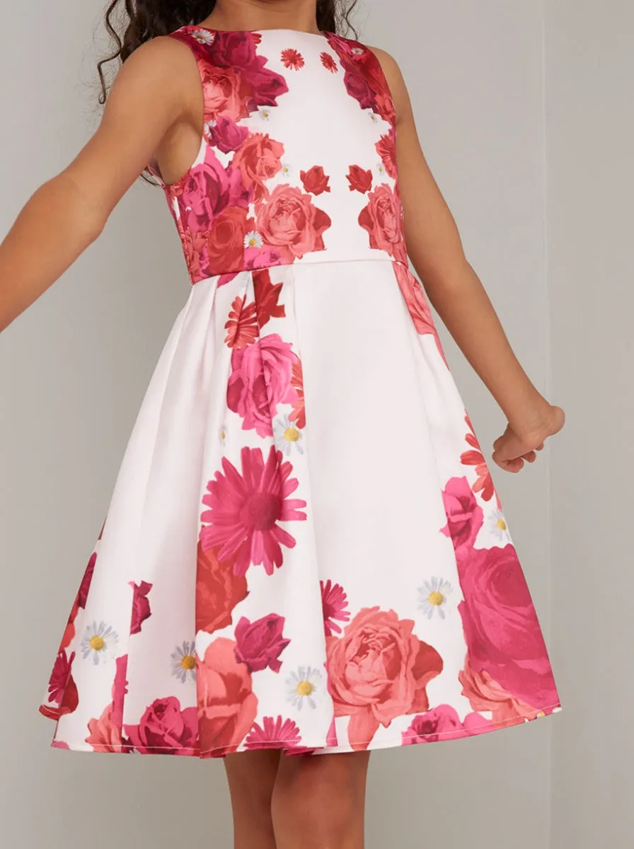 Girls Floral Placement Midi Dress in Pink sold by Chi Chi London product image thumbnail 2