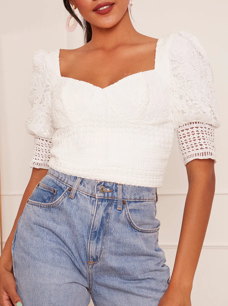 Puff Sleeve Lace Top in White sold by Chi Chi London product image thumbnail 4