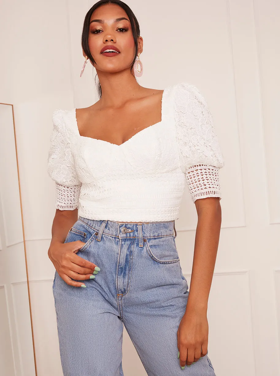 Puff Sleeve Lace Top in White sold by Chi Chi London product image thumbnail 2
