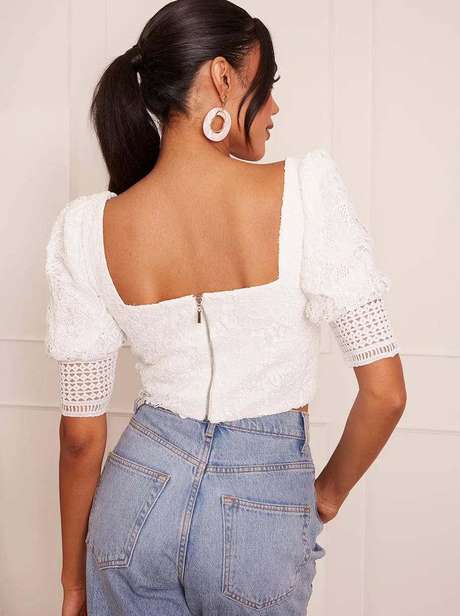Puff Sleeve Lace Top in White sold by Chi Chi London product image thumbnail 3