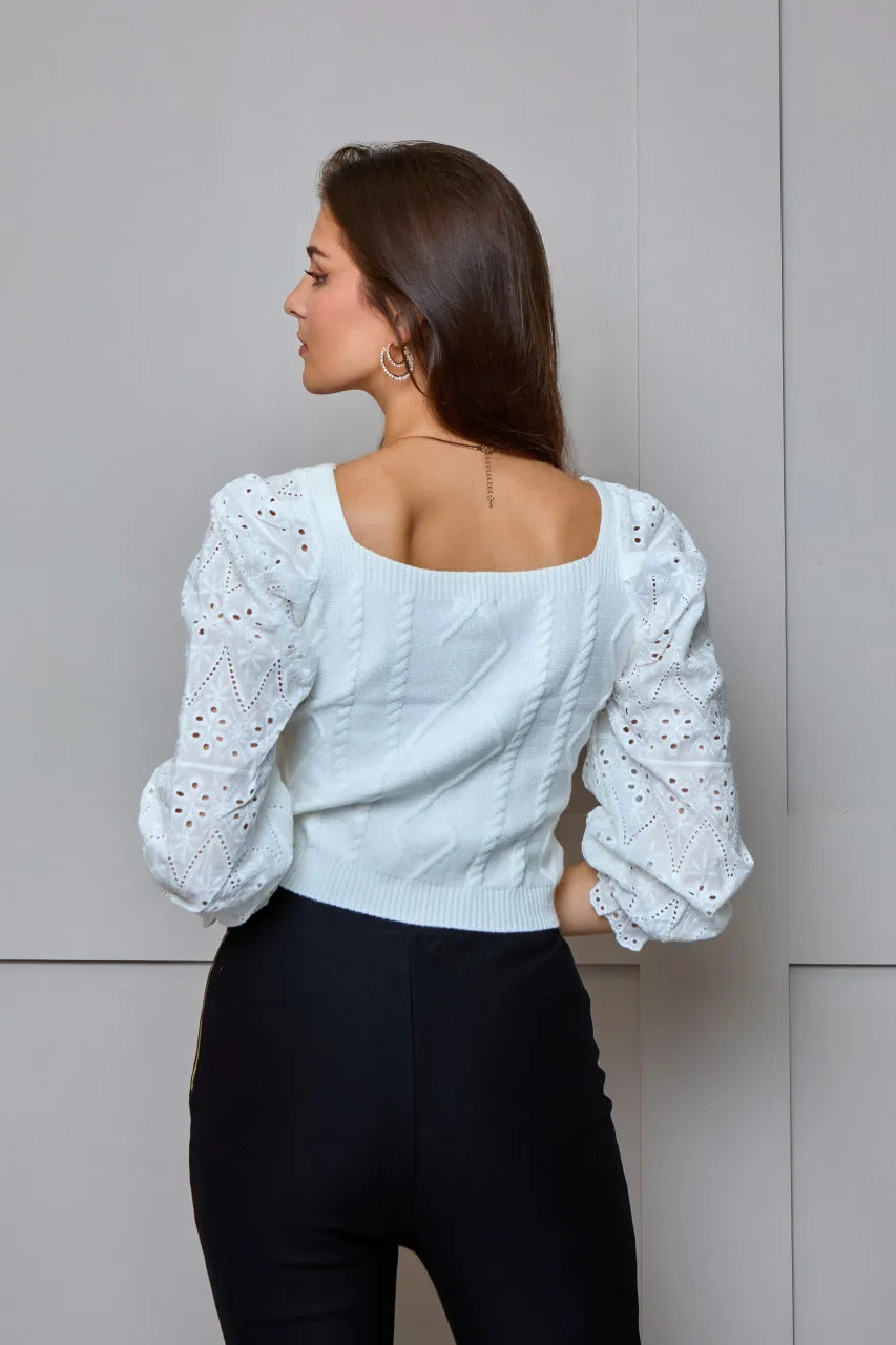 Crochet Sleeve Square Neck Jumper in White sold by Chi Chi London product image thumbnail 2