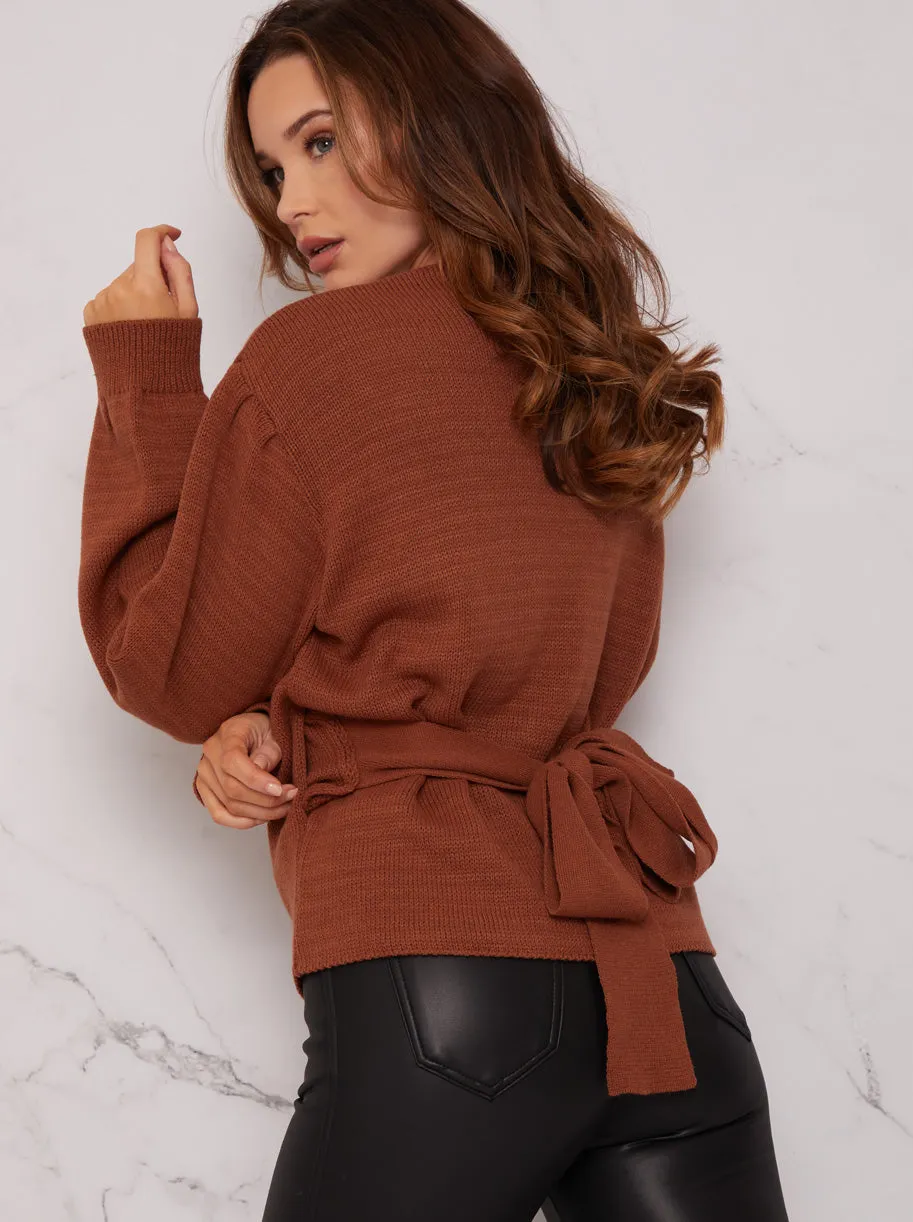 V Neck Wrap Jumper in Tan sold by Chi Chi London product image thumbnail 3